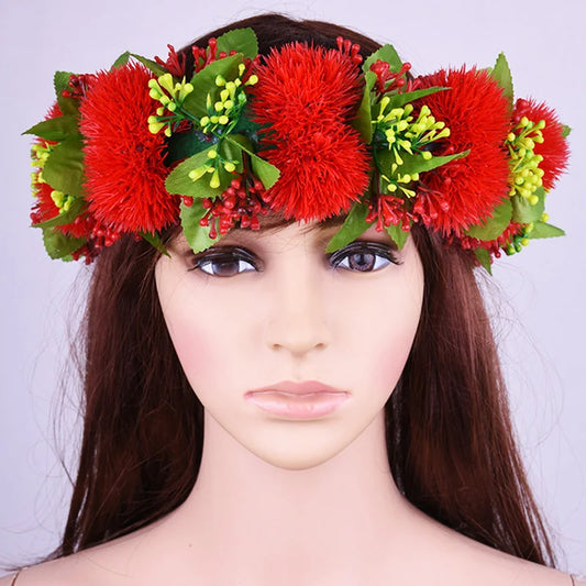 Tiki Flower Crown Headband Red