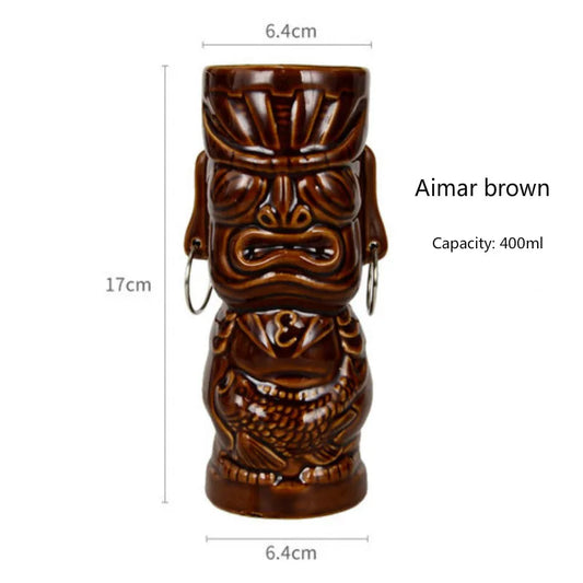 Aimar Tiki Mug 400ml Brown Ceramic Cocktail Cup