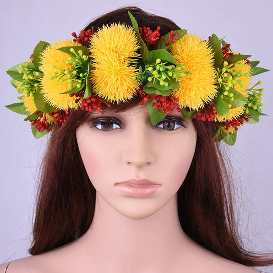 Tiki Flower Crown Headband Yellow