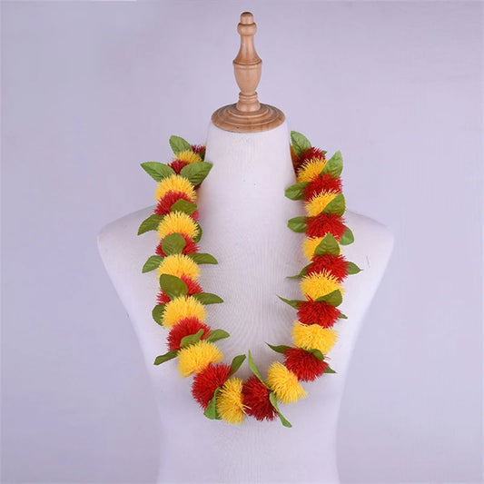 Tiki Flower Lei Necklace Red Yellow