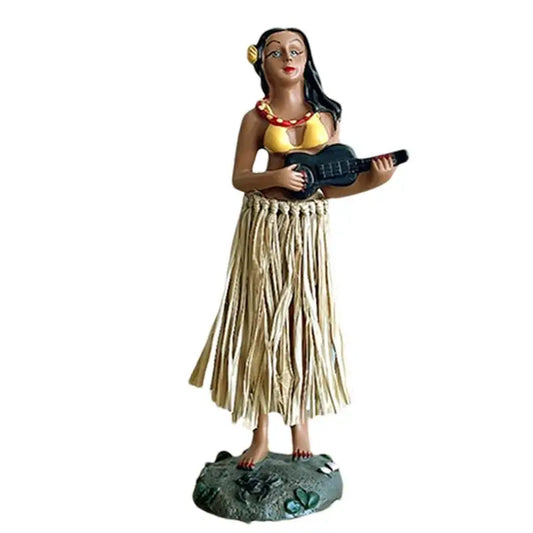 Hula Girl Dashboard Figure with Natural Grass Skirt – 16cm