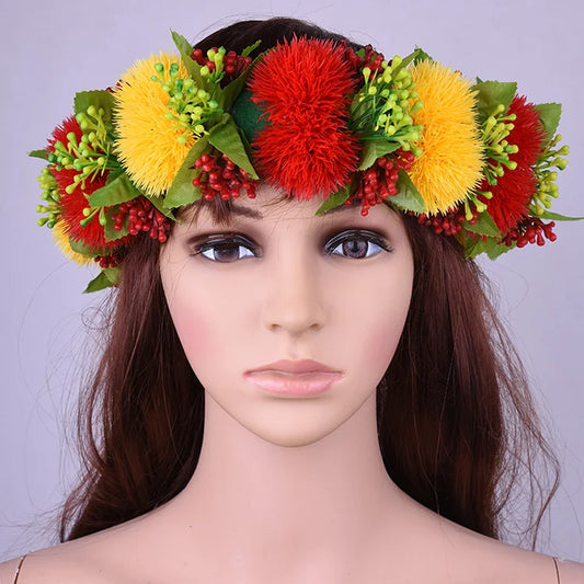 Tiki Flower Crown Headband Red Yellow